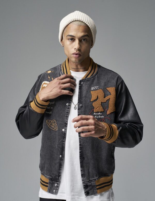 Refined Black Denim College Jacket